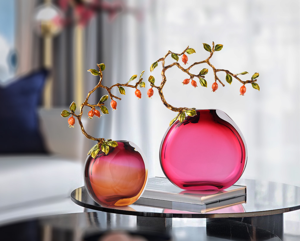 Ny kinesisk stil krystallglass blomsterarrangement emalje vase for spisebordet kreativ og elegant ornament